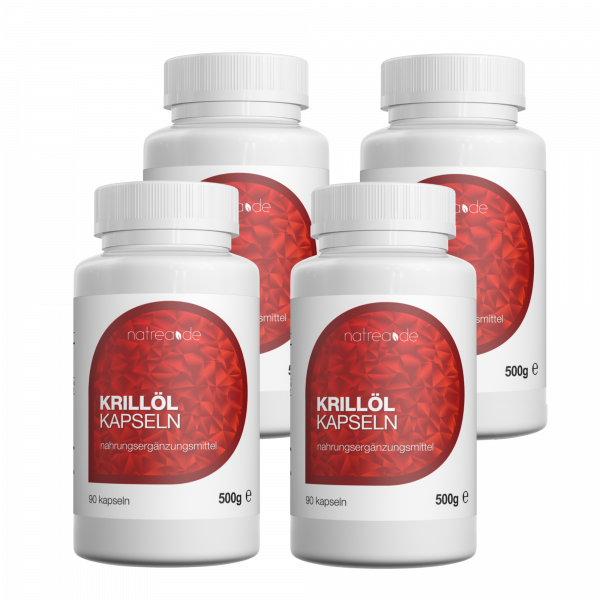 Krillöl Kapseln, hochdosiertes Omega 3 + DHA + EPA - 4 x 90 Softgel Kapseln à 500mg