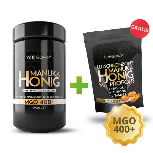 Manuka Honig + gratis Manuka-Bonbons, MGO 400+, 1er Pack (1 x 250 g)