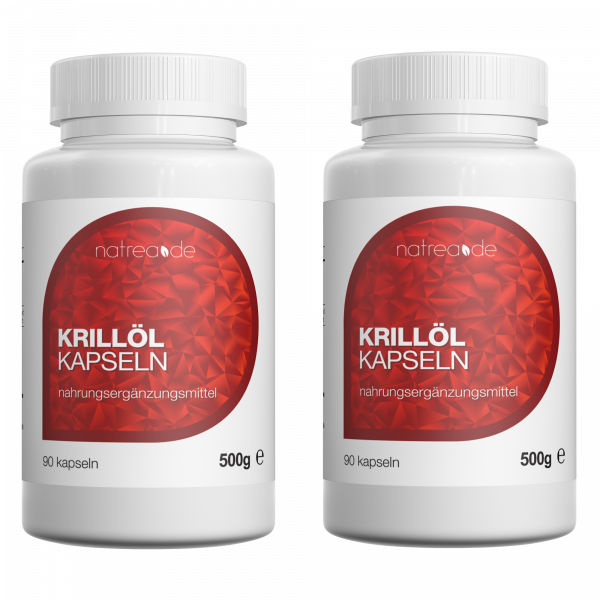 Krillöl Kapseln, hochdosiertes Omega 3 + DHA + EPA - 2 x 90 Softgel Kapseln à 500mg